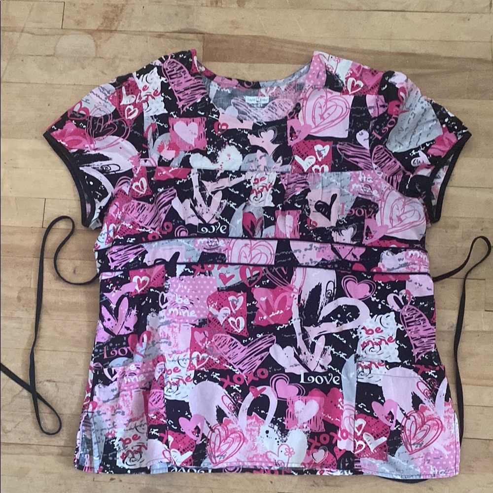Love Print Pink & Black scrub Top